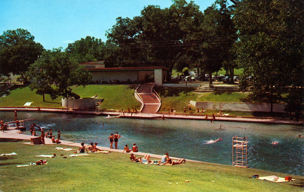 J120 Chrome Advertising Postcard 3x5 Barton Springs Zilker Park Austin TX swim 